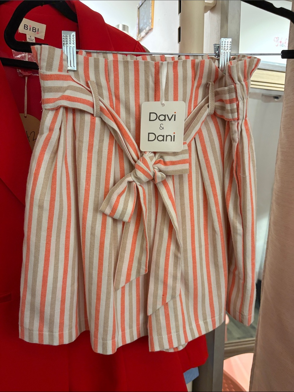 DAVI & DANI Peach and Cream Striped Tie-Waist Skirt